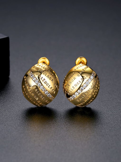 E20121222 Brass Cubic Zirconia Round Vintage Stud Earring