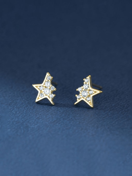 gold 925 Sterling Silver Cubic Zirconia Pentagram Dainty Stud Earring