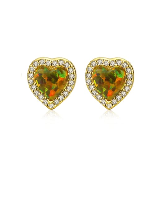 CCUI 925 Sterling Silver Opal Heart Dainty Stud Earring
