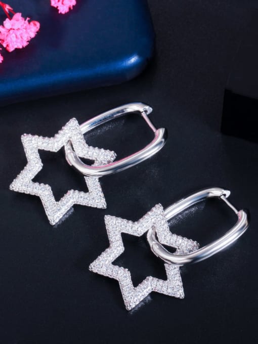 Platinum White Brass Cubic Zirconia Geometric Luxury Cluster Earring