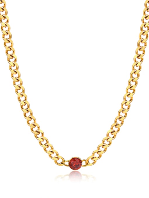 Red Diamond Necklace Titanium Steel Glass Stone Geometric Vintage Necklace