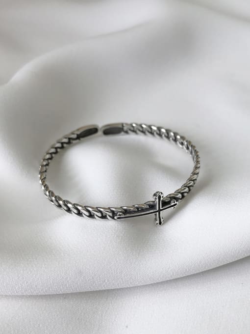 Boomer Cat 925 Sterling Silver Cross Vintage Cuff Bangle 1