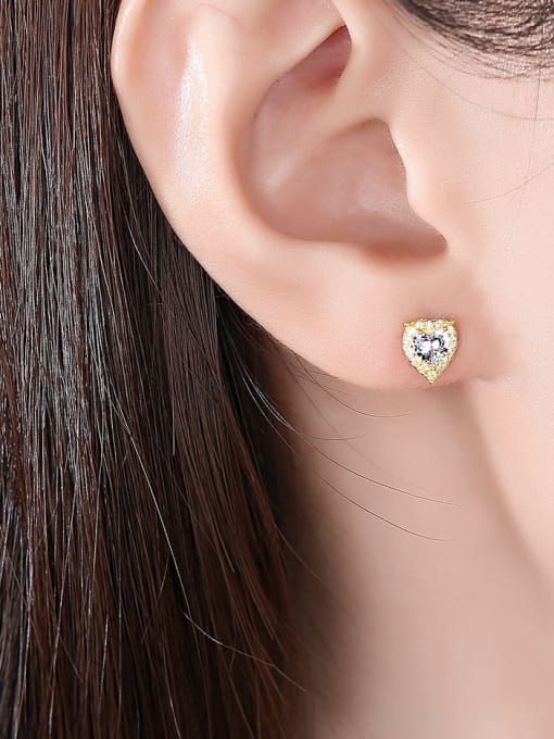 CCUI 925 Sterling Silver Cubic Zirconia Heart Minimalist Stud Earring 1