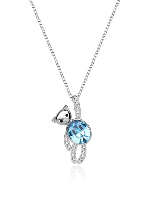 JYXZ 094 (light blue) 925 Sterling Silver Austrian Crystal Bear Classic Necklace