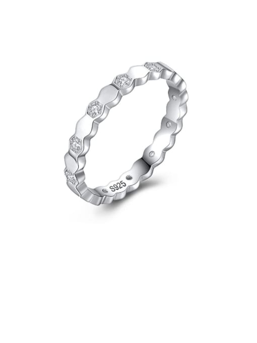CCUI 925 Sterling Silver Rhinestone Geometric Minimalist Band Ring