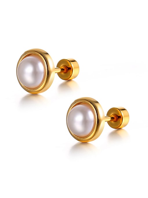 pearl earrings Titanium Steel Imitation Pearl Geometric Minimalist Stud Earring
