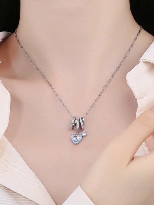 KDP-Silver 925 Sterling Silver Cubic Zirconia Enamel Heart Minimalist Necklace 1