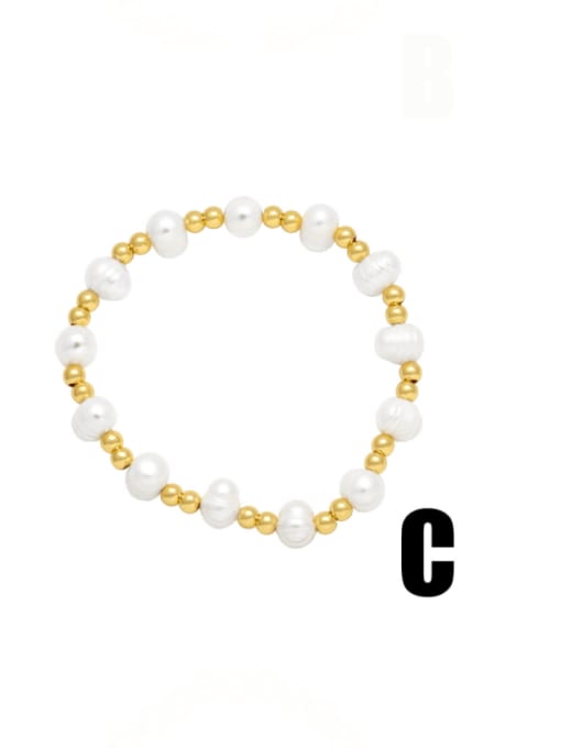 CC Brass Imitation Pearl Geometric Hip Hop Beaded Bracelet 3