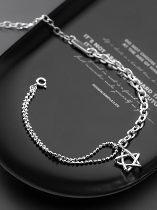 Rosh 925 Sterling Silver Star Vintage Asymmetry Chain Link Bracelet 2