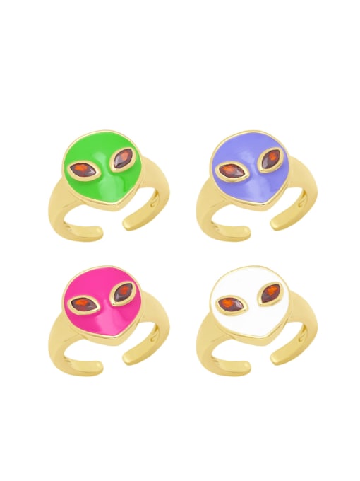 CC Brass Enamel Alien Cute Band Ring 0