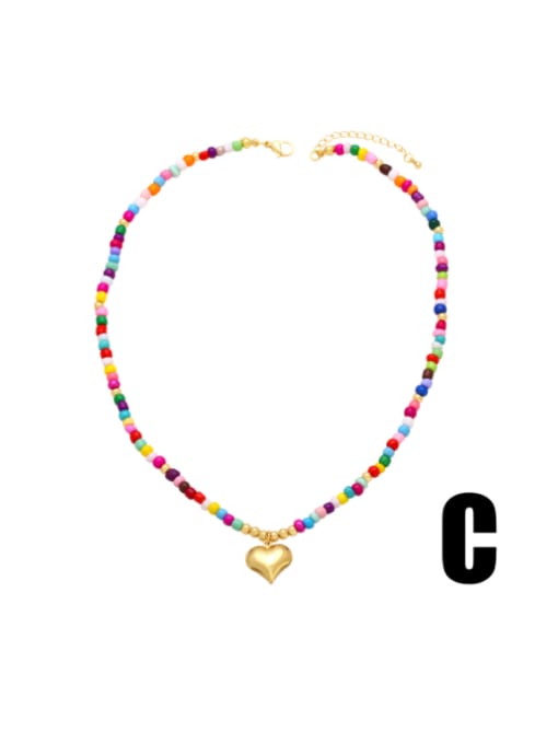 C Brass Miyuki Millet Bead Multi Color Heart Hip Hop Beaded Necklace
