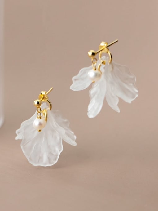 gold 925 Sterling Silver Acrylic Flower Minimalist Drop Earring