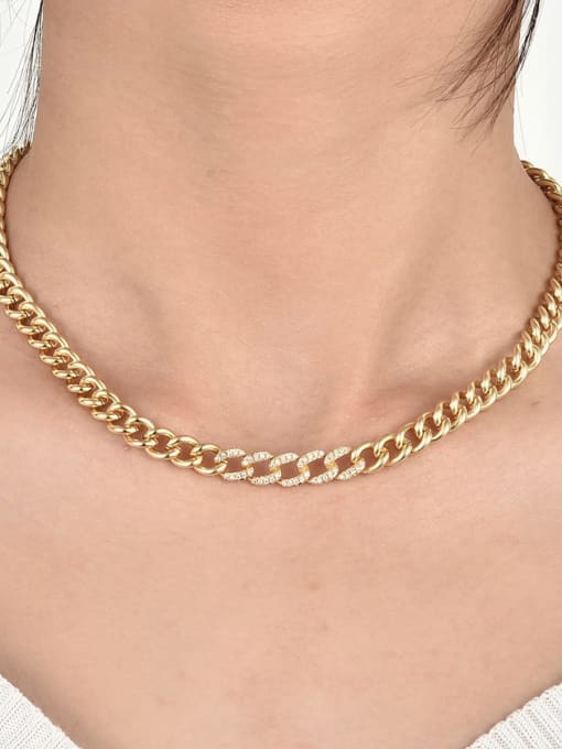 CHARME Brass Rhinestone Geometric Hip Hop Hollow Chain Necklace 1