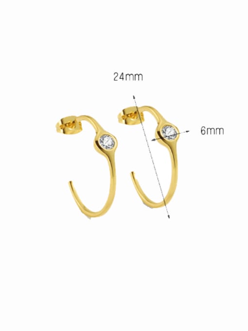 CHARME Brass Rhinestone Geometric Minimalist C Shape Stud Earring 3