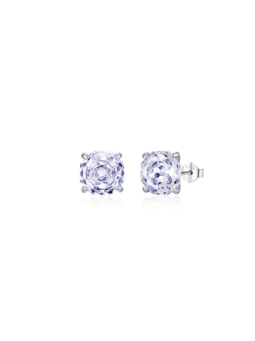 Purple 8mm 925 Sterling Silver Cubic Zirconia Flower Dainty Stud Earring