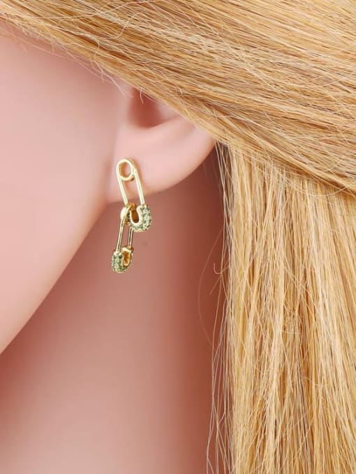 CC Brass Cubic Zirconia Geometric Pin Cute Huggie Earring 1
