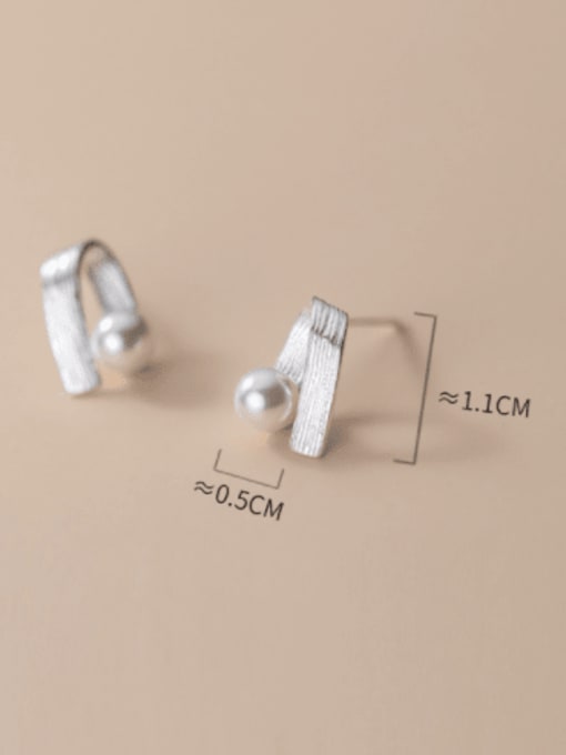 Rosh 925 Sterling Silver Imitation Pearl Geometric Minimalist Stud Earring 3