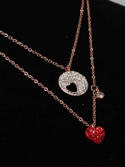 A TEEM Titanium Rhinestone Heart Minimalist Multi Strand Necklace