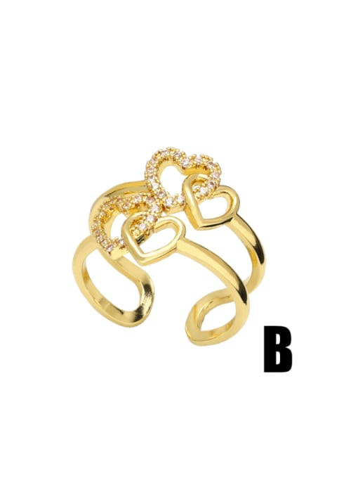 B Brass Cubic Zirconia Geometric Heart Vintage Stackable Ring