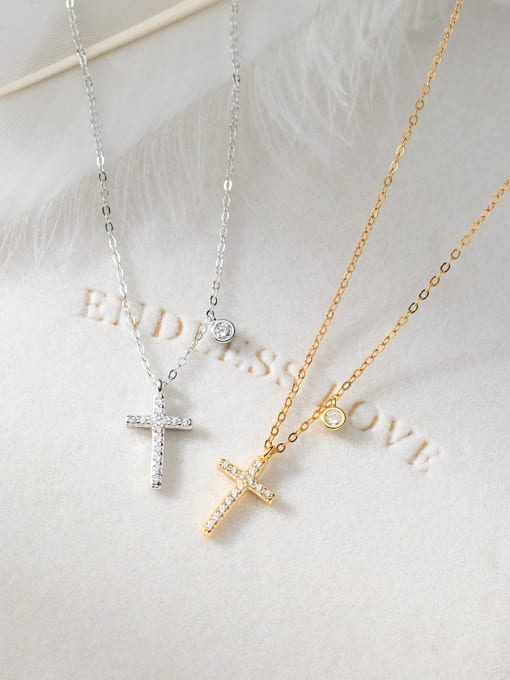 Rosh 925 Sterling Silver Cubic Zirconia Cross Dainty Necklace 2