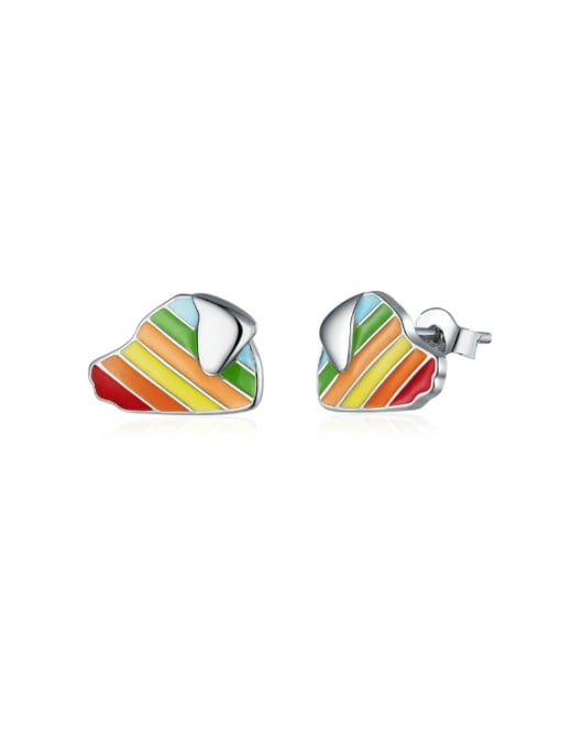 Jare 925 Sterling Silver Enamel Rainbow Fish Cute Stud Earring 0