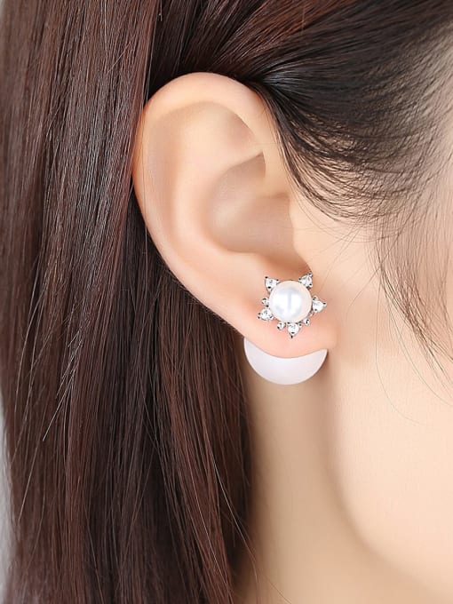 BLING SU Copper Imitation Pearl  Minimalist  Round Ball Stud Earring 1