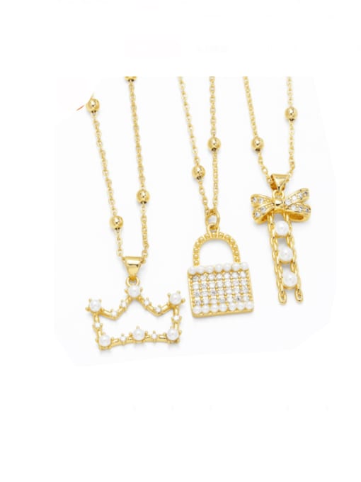 CC Brass Imitation Pearl Crown Vintage Necklace