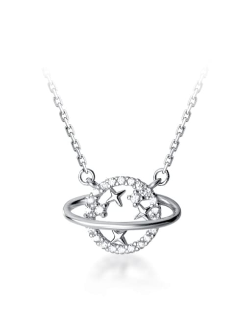 Rosh 925 Sterling Silver Stars DIAMOND Round Pendant Necklace
