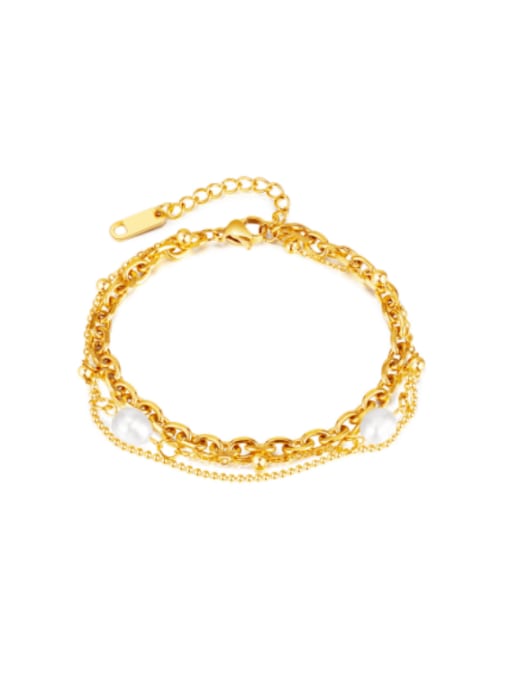 1334 steel bracelet gold Stainless steel Imitation Pearl Geometric Hip Hop Strand Bracelet