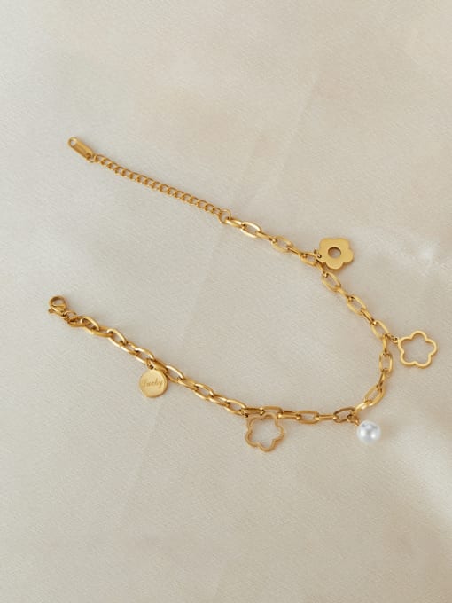 GZ209 gold Brass Imitation Pearl  Flower Minimalist Anklet