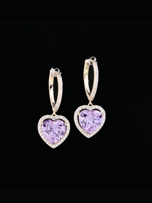 purple Brass Cubic Zirconia Heart Hip Hop Huggie Earring