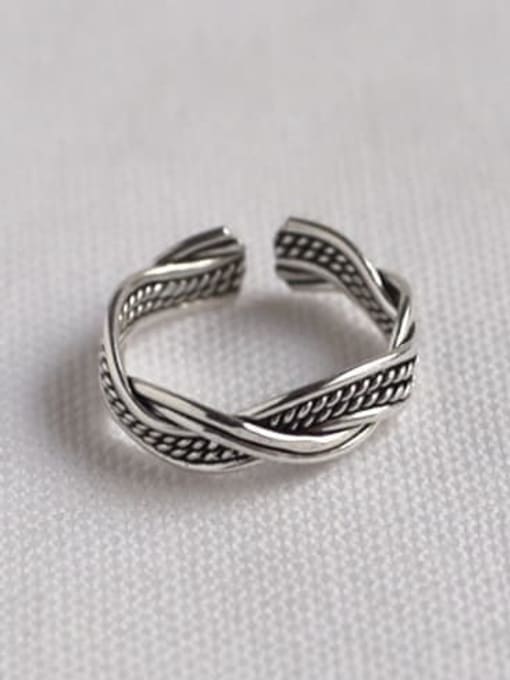Boomer Cat 925 Sterling Silver Irregular Vintage Twist Woven  Band Ring 0