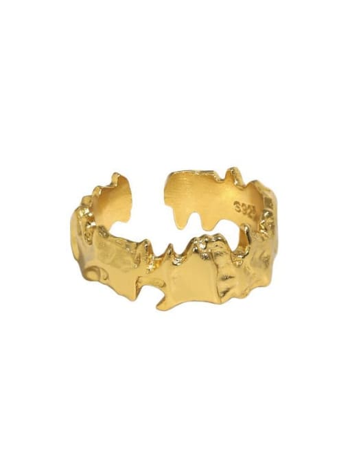 18K gold 【 adjustable size 13 】 925 Sterling Silver Irregular Vintage Band Ring
