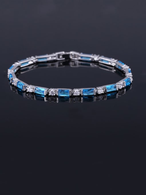 Light blue 17.5+ 2.2cm Brass Cubic Zirconia Geometric Classic Bracelet