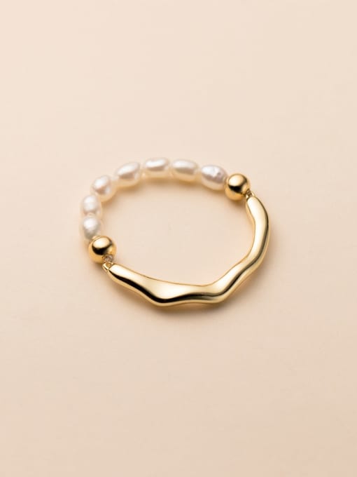 Rosh 925 Sterling Silver Imitation Pearl Irregular Minimalist Band Ring