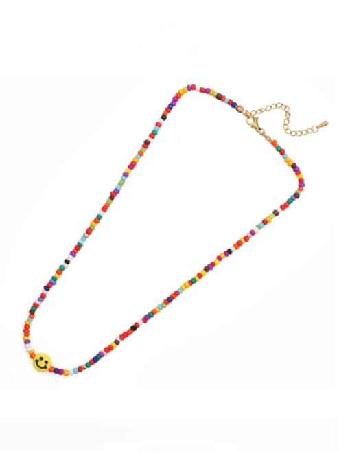 Roxi Multi Color Glass Bead Acrylic Smiley Bohemia  Handmade Beaded  Necklace 0