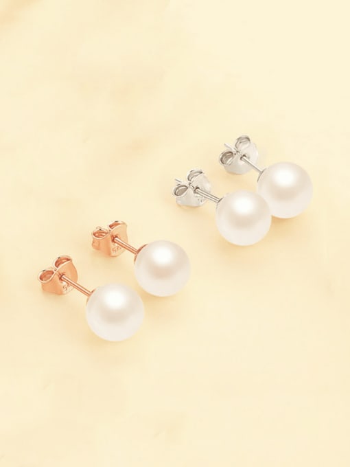 Dan 925 Sterling Silver Imitation Pearl Round Minimalist Stud Earring
