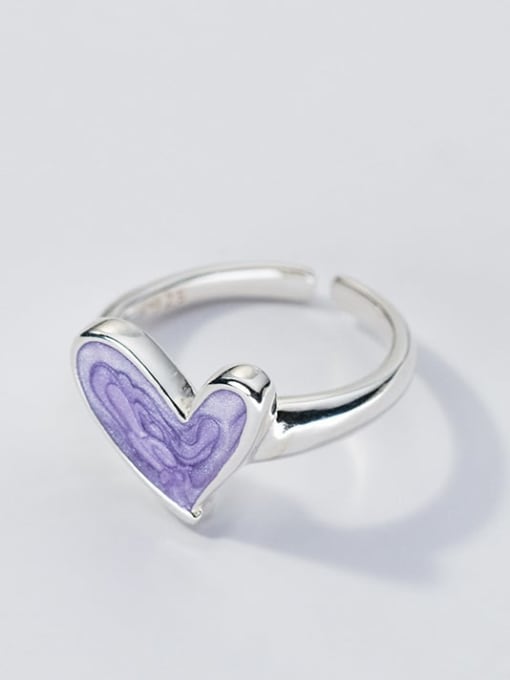 S925 Silver Ring Lac (Silver) 925 Sterling Silver Enamel Heart Minimalist Band Ring