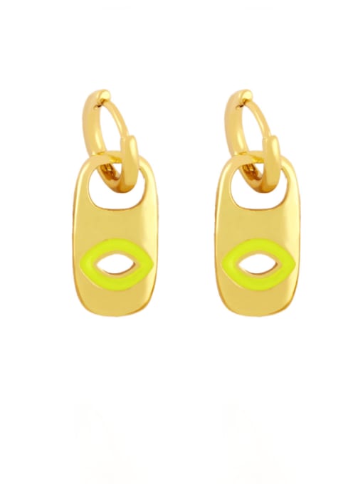 yellow Brass Enamel Geometric Hip Hop Huggie Earring