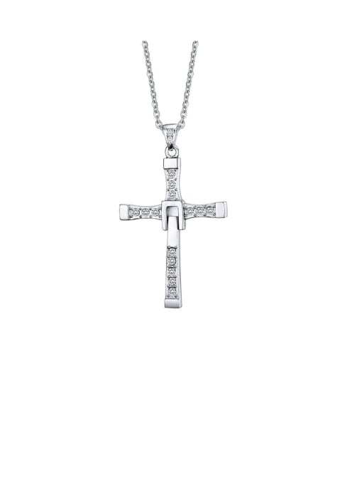 CONG Titanium Rhinestone White Cross Minimalist Regligious Necklace 0