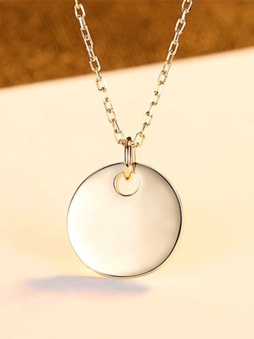 18K 14D07 925 sterling silver simple fashion Smooth Round Pendant Necklace