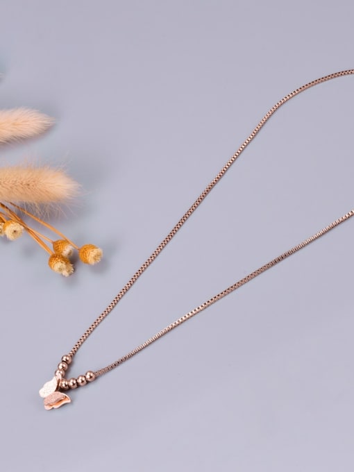 Rose Gold Titanium Butterfly Bead Pendant  Necklace
