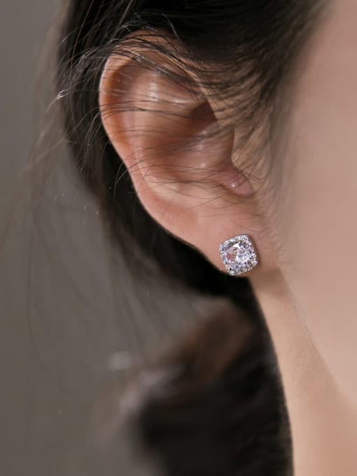 Rosh 925 Sterling Silver Cubic Zirconia Geometric Dainty Stud Earring 1