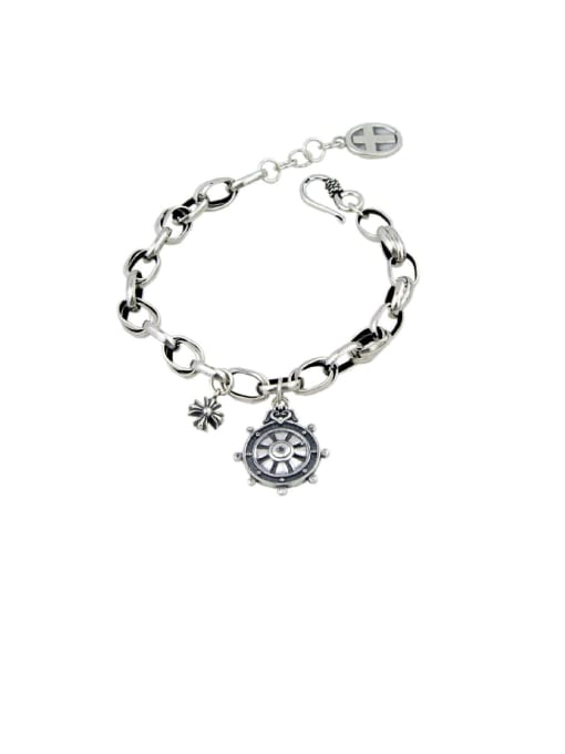 SHUI Vintage Sterling Silver With Simple Retro Hollow Chain Cross Bracelets