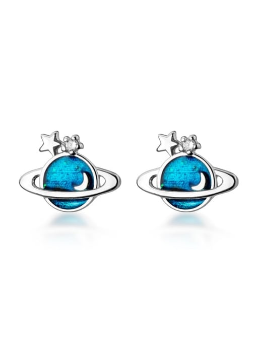 Rosh 925 Sterling silverblue cosmos planet minimalist study Earring 3