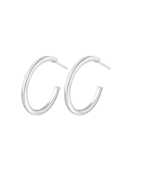 silver 925 Sterling Silver Geometric Minimalist C Shape Hoop Earring