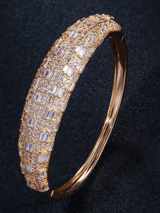 gold Brass Cubic Zirconia Geometric Luxury Band Bangle