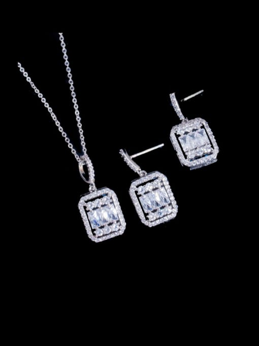 L.WIN Brass Cubic Zirconia Luxury Geometric  Earring and Necklace Set 0