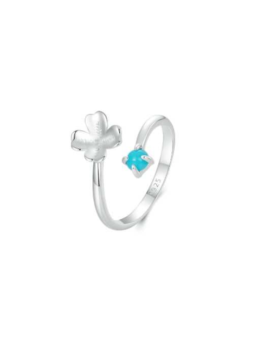 Jare 925 Sterling Silver Turquoise Clover Cute Band Ring