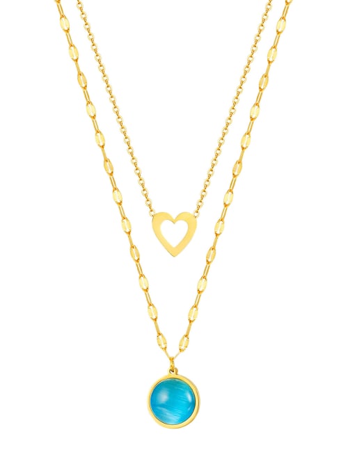 2040 gold necklace Titanium Steel Turquoise Heart Minimalist Multi Strand Necklace